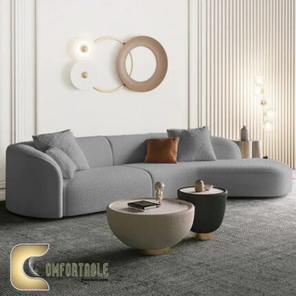 ركنة مودرن على شكل L من خشب الزان الأحمر مع وسائد مريحة باللون البيج – Comfortable Furniture Store