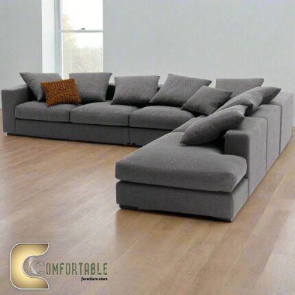 ركنة خشب زان رمادي  على شكل L