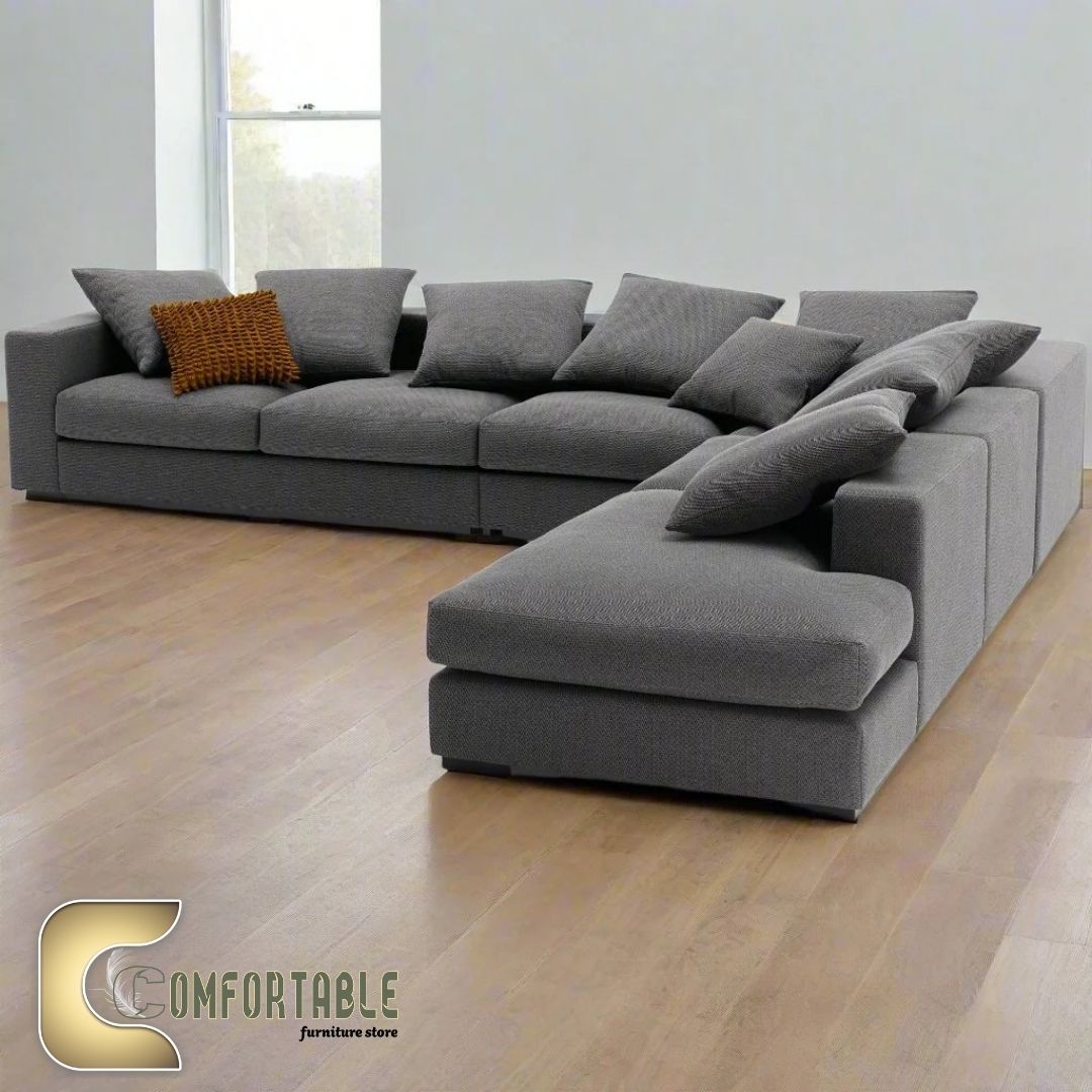 156 ركنة خشب زان رمادي على شكل L - Image 1