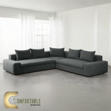 ركنة مودرن على شكل L من خشب الزان الأحمر مع وسائد مريحة باللون البيج – Comfortable Furniture Store