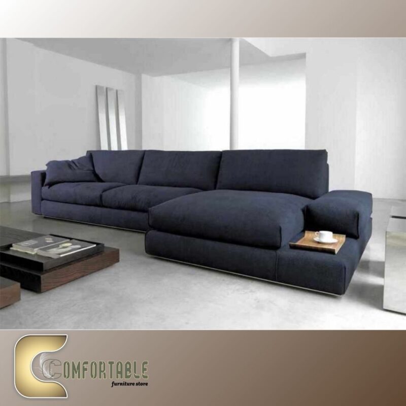 ركنة مودرن على شكل L من خشب الزان الأحمر مع وسائد مريحة باللون البيج – Comfortable Furniture Store