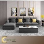 ركنة مودرن على شكل L من خشب الزان الأحمر مع وسائد مريحة باللون البيج – Comfortable Furniture Store