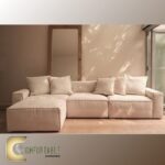 ركنة مودرن على شكل L من خشب الزان الأحمر مع وسائد مريحة باللون البيج – Comfortable Furniture Store