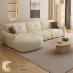 ركنة مودرن على شكل L من خشب الزان الأحمر مع وسائد مريحة باللون البيج – Comfortable Furniture Store