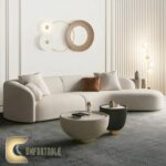 ركنة مودرن على شكل L من خشب الزان الأحمر مع وسائد مريحة باللون البيج – Comfortable Furniture Store
