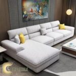 ركنة مودرن على شكل L من خشب الزان الأحمر مع وسائد مريحة باللون البيج – Comfortable Furniture Store
