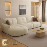 ركنة مودرن على شكل L من خشب الزان الأحمر مع وسائد مريحة باللون البيج – Comfortable Furniture Store