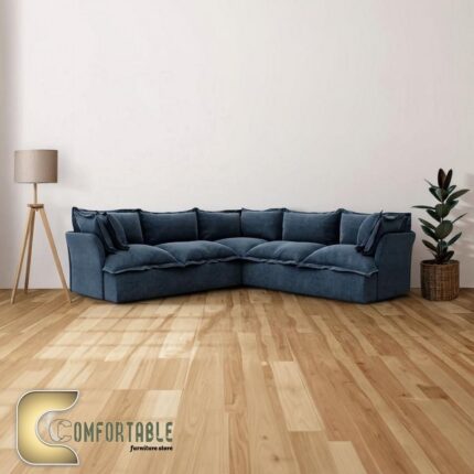 ركنة مودرن على شكل L من خشب الزان الأحمر مع وسائد مريحة باللون البيج – Comfortable Furniture Store