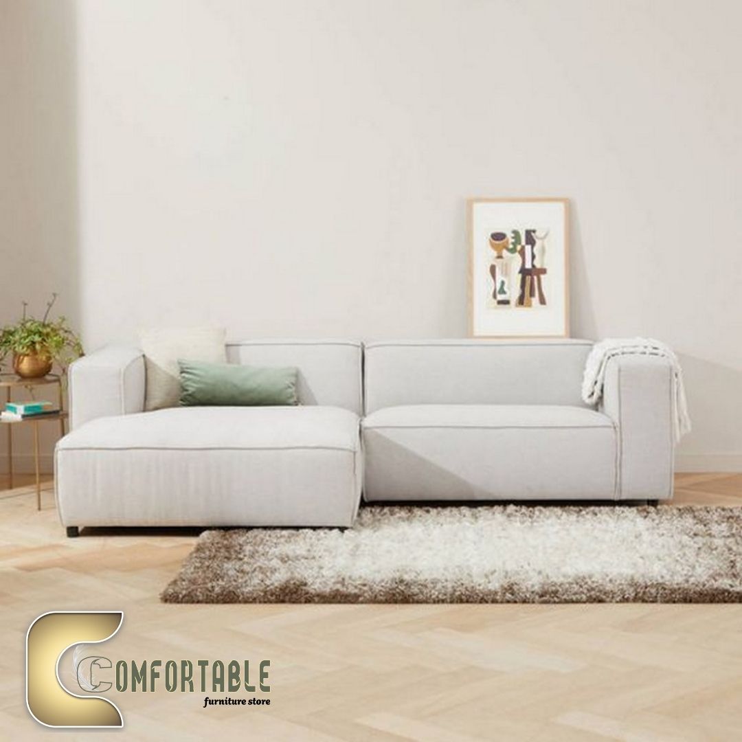 ركنة مودرن على شكل L من خشب الزان الأحمر مع وسائد مريحة باللون البيج – Comfortable Furniture Store ركنة خشب زان فاخرة بتصميم أنيق L | L Shape Corner Sofa Beech Wood Premium Design