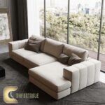 ركنة مودرن على شكل L من خشب الزان الأحمر مع وسائد مريحة باللون البيج – Comfortable Furniture Store