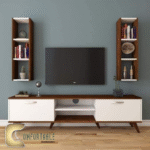 TV unit with 2 side bookcase BROWN & WHITE