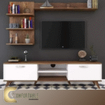 TV unit with 2  side & top shelf WHITE & BROWN