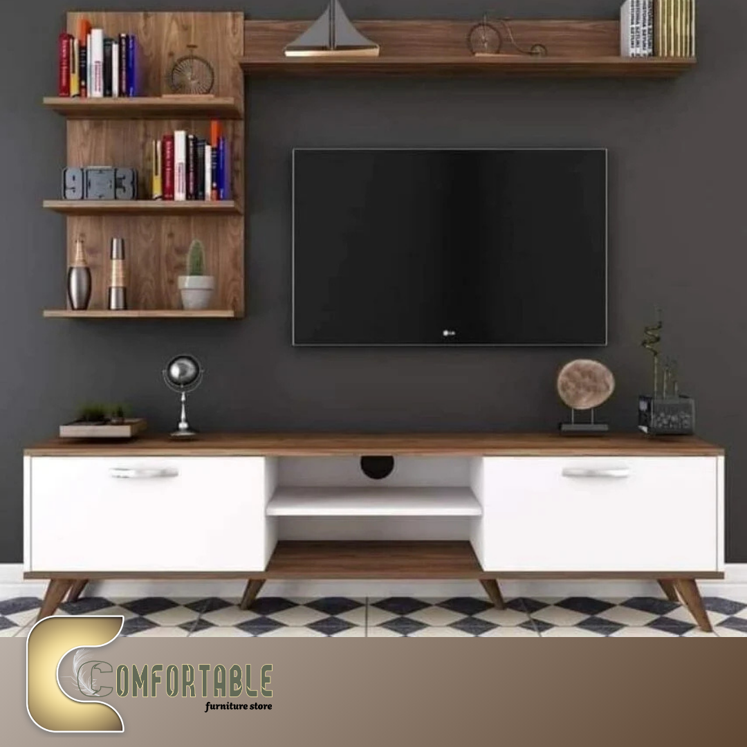 16 TV unit with 2  side & top shelf WHITE & BROWN - Image 1