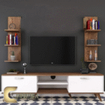 TV unit with  2 SIDE shelf WHITE & BROWN