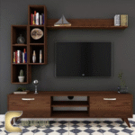 TV unit with 2 side bookcase and top shelf BROWN
