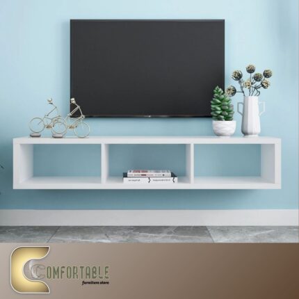 وحدة تلفزيون معلقة بتصميم عصري خشب إم دي إف أو خشب كونتر، تحتوي على أدراج للتخزين وتناسب أي تصميم داخلي عصري.