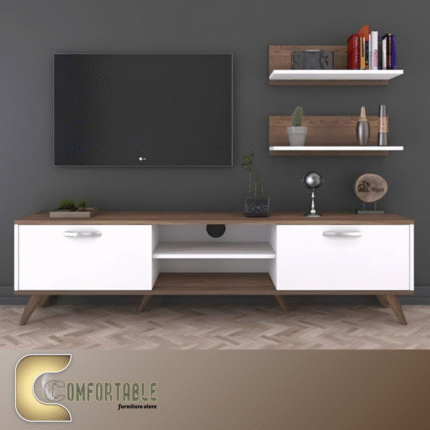 وحدة تلفزيون مودرن مع رفوف حائط للتخزين والديكور