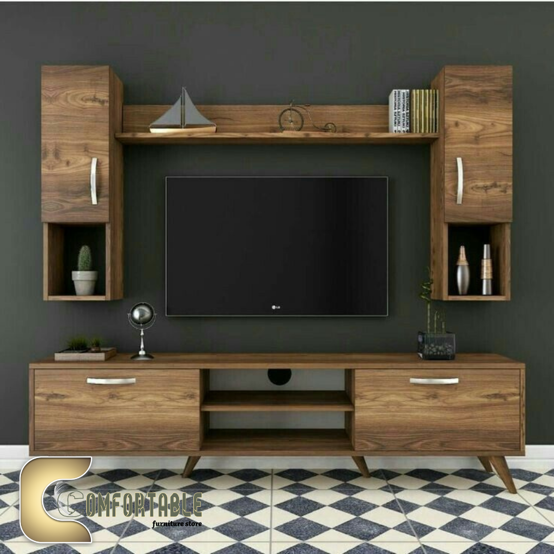 20 TV unit with 2  bookcase and top shelf BROWN - Image 1