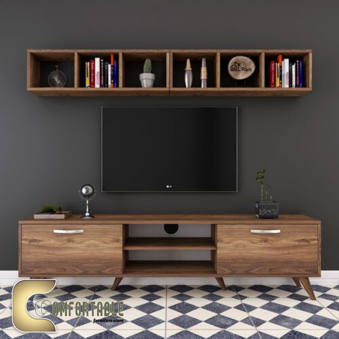22 TV unit with top bookcase BROWN - Image 1