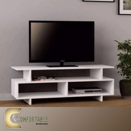 وحدة تلفزيون مودرن خشب MDF وكونتر مع مكتبة جانبية ورف علوي للتخزين والديكور