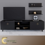 وحدة تلفزيون مودرن مع رفوف حائط ابيض و أسود– TV Stand with Wall Shelves white & black