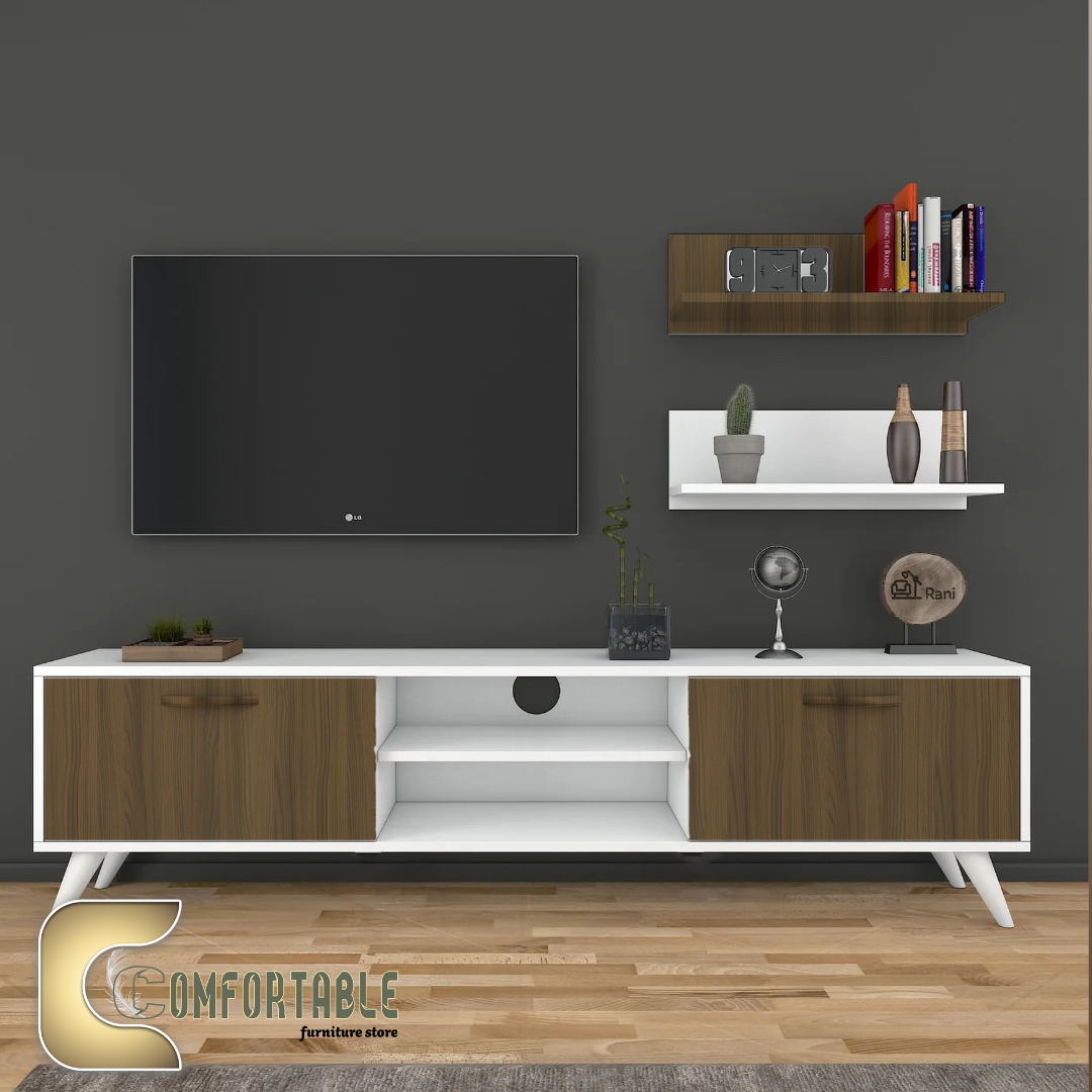 وحدة تلفزيون مودرن مع رفوف حائط – TV Stand with Wall Shelves وحدة تلفزيون مودرن مع رفوف حائط للتخزين والديكور