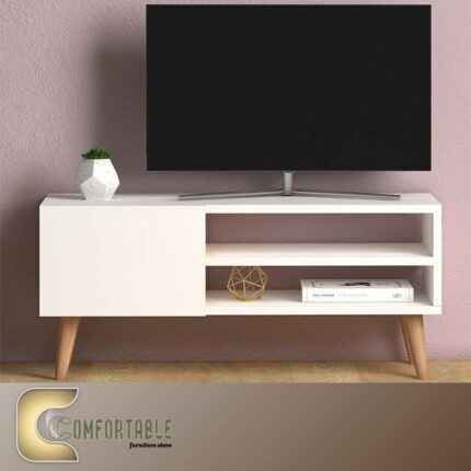 TV unit white wooden leg