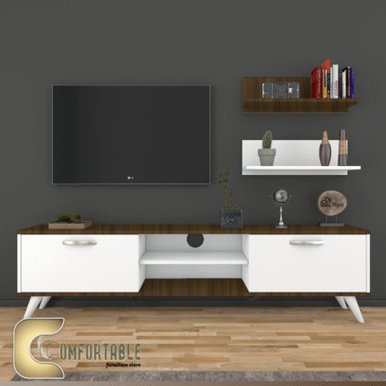 vوحدة تلفزيون مودرن مع رفوف حائط للتخزين والديكور