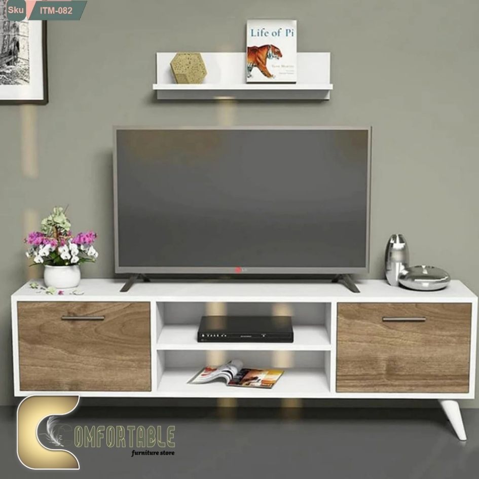 64 TV STAND & top shelf white &biege - Image 1