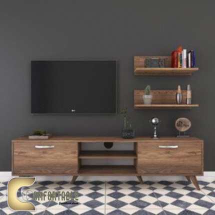 وحدة تلفزيون مودرن مع رفوف حائط للتخزين والديكور