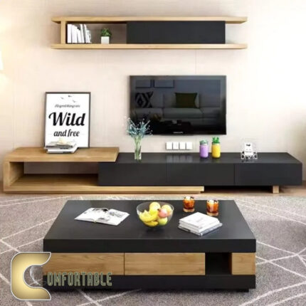 TC6 وحدة تلفزيون + ترابيزة قهوة -أسود × بني