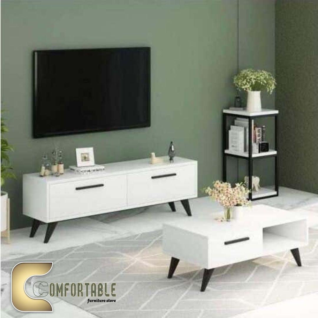 12 (TC20) وحدة تلفزيون و ترابيزة قهوة - أبيض - Image 1