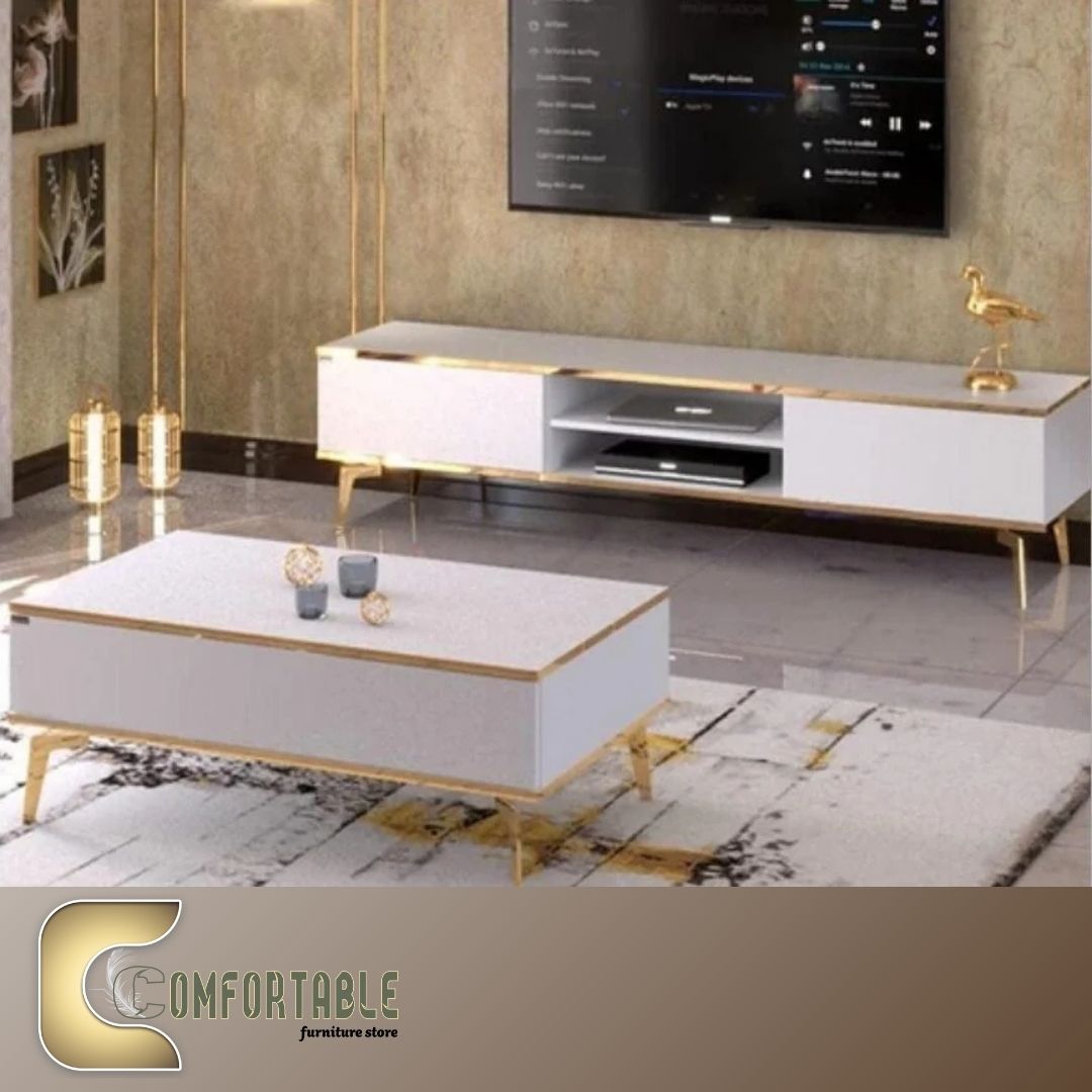 13 (TC21) وحدة تلفزيون و ترابيزة قهوة - أبيض - Image 1