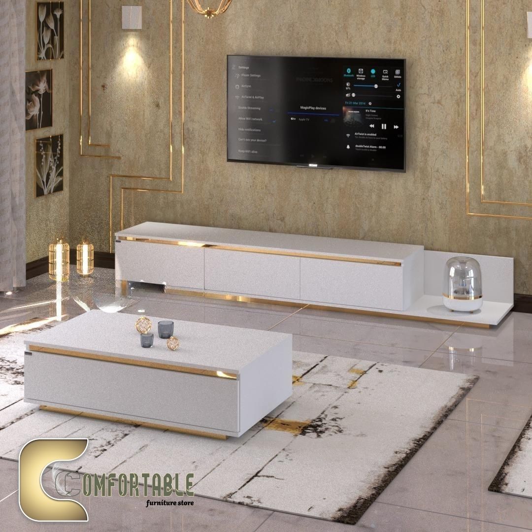 14 (TC22) وحدة تلفزيون و ترابيزة قهوة - أبيض - Image 1