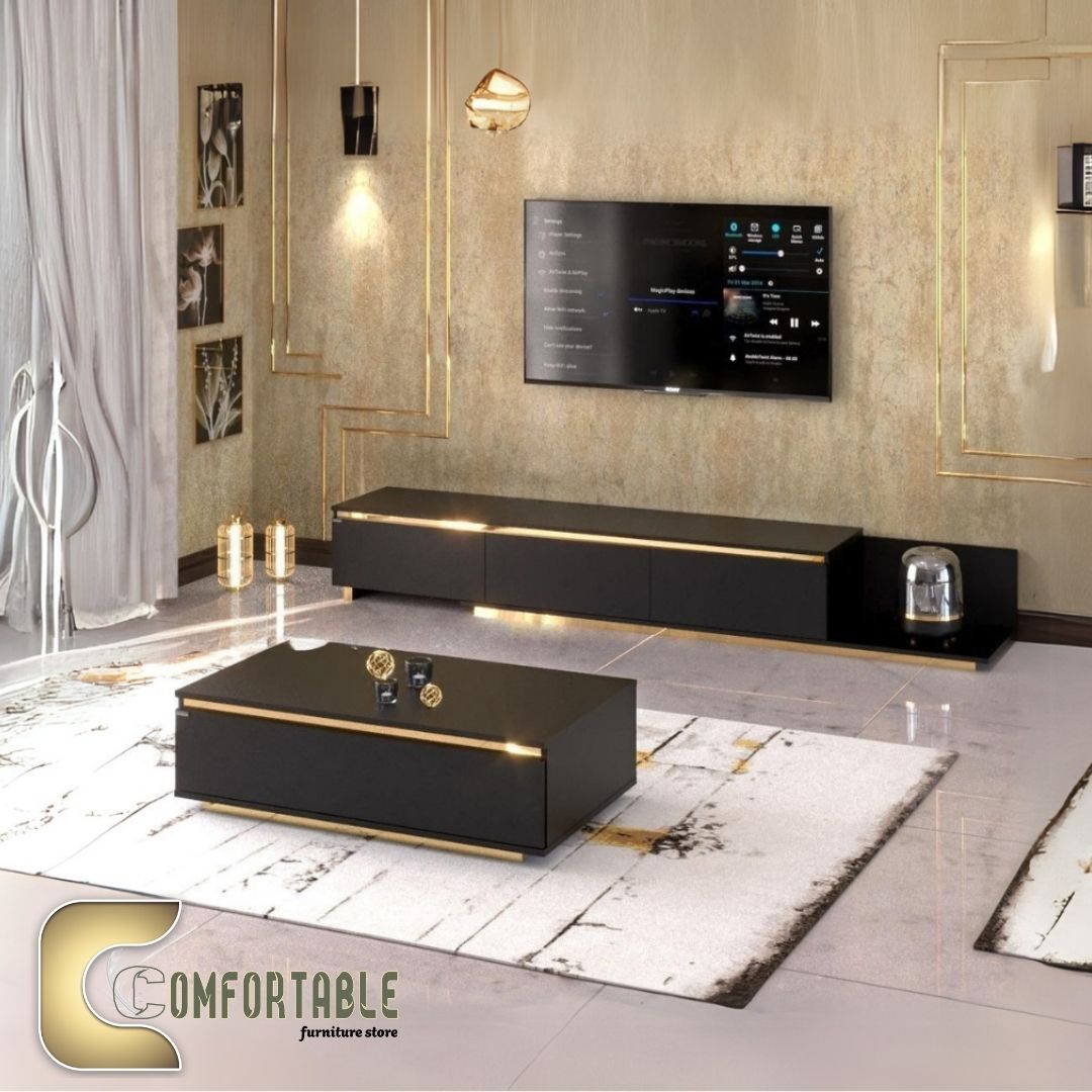 15 (TC22) وحدة تلفزيون و ترابيزة قهوة - أسود - Image 1