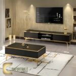 (TC07) وحدة تلفزيون و ترابيزة قهوة - أبيض × اسود