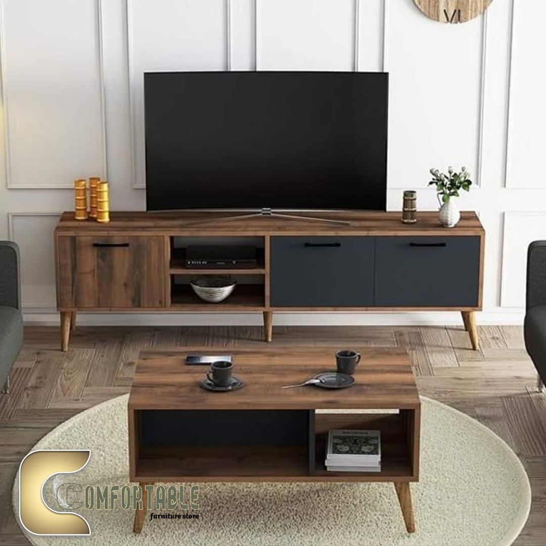 21 (TC12) وحدة تلفزيون و ترابيزة قهوة - بني × رمادي - Image 1