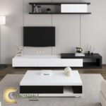 TC4 وحدة تلفزيون + ترابيزة قهوة -أبيض × أسود