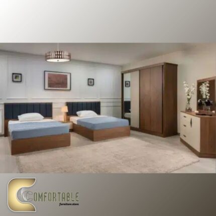 غرفة نوم أطفال مودرن بتصميم عصري مع سرير ووحدات تخزين ذكية