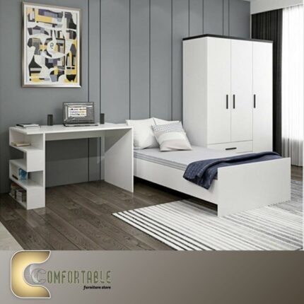 غرفة نوم أطفال مودرن بتصميم عصري مع سرير ووحدات تخزين ذكية