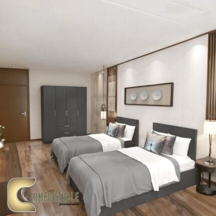 غرفة نوم أطفال مودرن بتصميم عصري مع سرير ووحدات تخزين ذكية