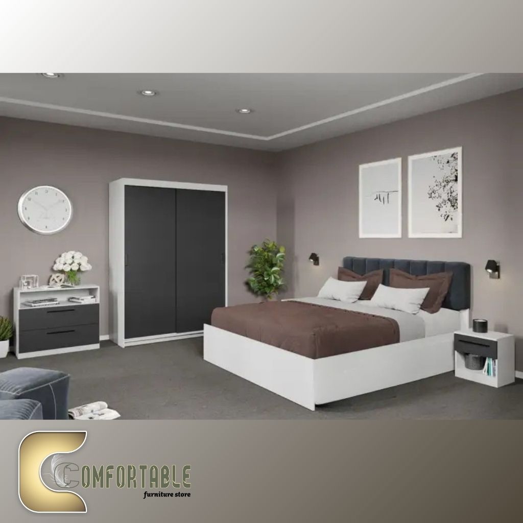 غرفة نوم شبابي مودرن | سرير ودولاب - كوليكشن 2026 غرفة نوم شبابي مودرن مكونة من سرير ودولاب وتسريحة بتصميم انسيابي وأنيق.