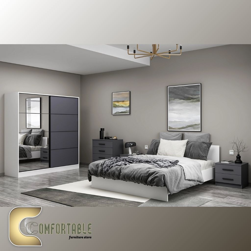 غرفة نوم شبابي مودرن | سرير ودولاب - كوليكشن 2026 غرفة نوم شبابي مودرن مكونة من سرير ودولاب وتسريحة بتصميم انسيابي وأنيق.