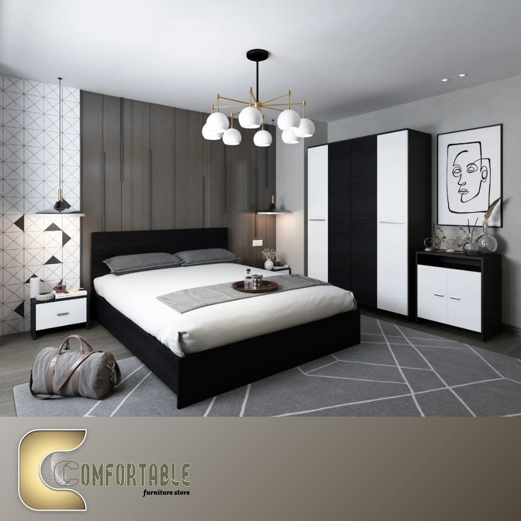 غرفة نوم شبابي مودرن | سرير ودولاب - كوليكشن 2026 غرفة نوم شبابي مودرن مكونة من سرير ودولاب وتسريحة بتصميم انسيابي وأنيق.