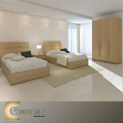 غرفة نوم أطفال مودرن بتصميم عصري مع سرير ووحدات تخزين ذكية