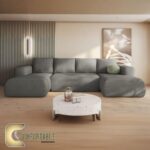 ركنة خشب زان  أحمر لغرف المعيشة شكل (U)